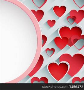 Paper pink border circle banner background with hearts valentine.vector