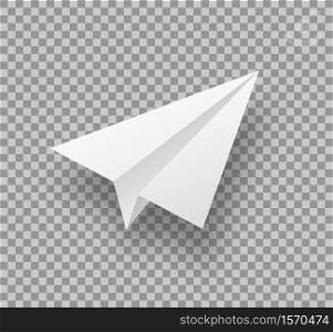 Paper plane 3d isolated vector. White flying paperplane design travel background. Origami, handmade aeroplane symbol freedom.. Paper plane 3d isolated vector. White flying paperplane design travel background. Origami, handmade aeroplane symbol freedom