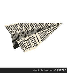 Paper plane. Aircraft from newspaper on white background. Vector illustration.&#xA;