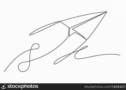 Paper plane drawing continuous single one line art style isolated on white background. Start up business and paper plane. vector illustration.
