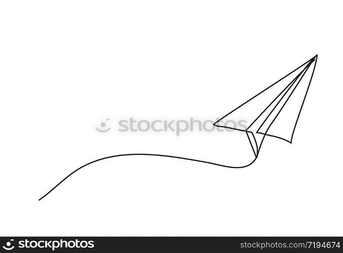 Paper plane drawing vector using continuous single one line art style isolated on white background.