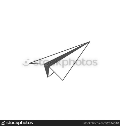 Paper plane icon on white background. Black and white plane flying in the sky.. Black and white plane flying in the sky.