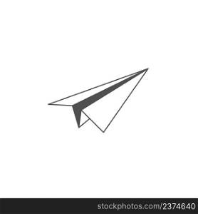 Paper plane icon on white background. Black and white plane flying in the sky.. Black and white plane flying in the sky.