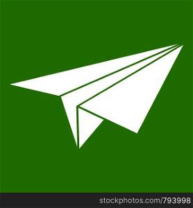 Paper plane icon white isolated on green background. Vector illustration. Paper plane icon green