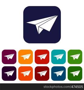 Paper plane icons set vector illustration in flat style In colors red, blue, green and other. Paper plane icons set