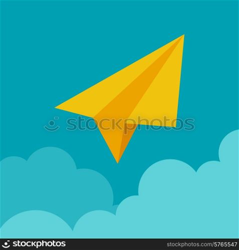 Paper plane on cloud concept illustration in flat style.