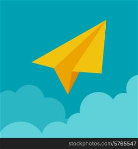 Paper plane on cloud concept illustration in flat style.