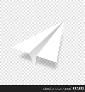 Paper plane vector illustration, airplane isolated concept, origami aircraft design on transparent background