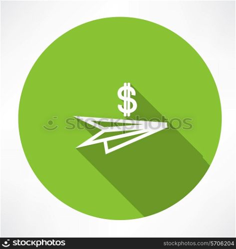 paper plane with dollar icon. Flat modern style vector illustration