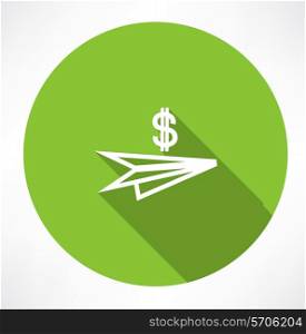 paper plane with dollar icon. Flat modern style vector illustration