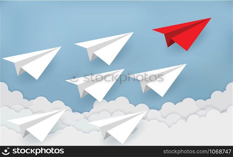 Paper planes are competing to destinations. Business Financial concepts are competing for success and corporate goals. There is a high competition. start up