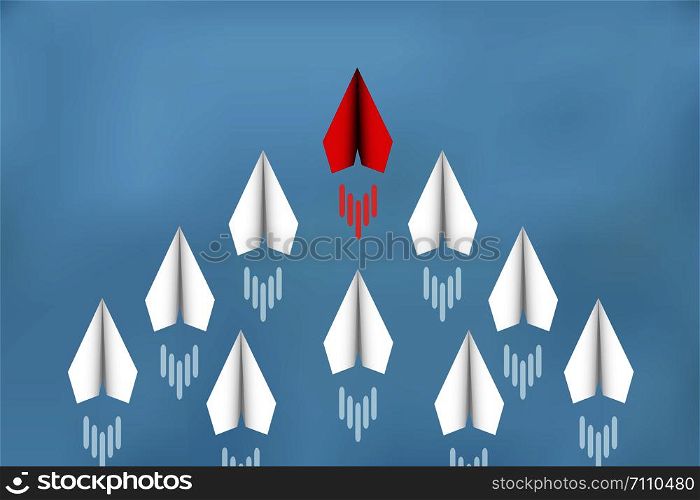 Paper planes are competing to destinations. leadership. Business Financial concepts are competing for success and corporate goals. There is a high competition. start up