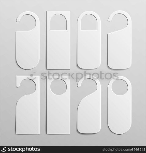 Paper Plastic Door Handle Lock Hangers Set. Realistic White Blank. Empty Mock Up. Do Not Disturb. Vector Illustration. Door Handle Lock Hangers Set. Realistic Mock Up. Do Not Disturb. Vecto