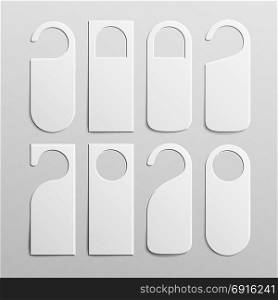 Paper Plastic Door Handle Lock Hangers Set. Realistic White Blank. Empty Mock Up. Do Not Disturb. Vector Illustration. Door Handle Lock Hangers Set. Realistic Mock Up. Do Not Disturb. Vecto