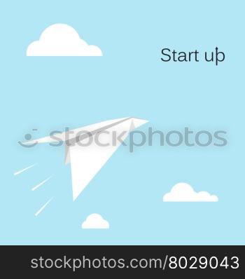 Paper rocket icon with white cloud on sky background.Start up new business project concept,business take off,project or extraterrestrial travel.Startup sign.Business sign.Marketing sign.Vector illustration