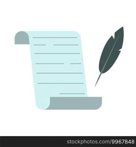 paper scroll feather. Empty scroll paper with feather. Vector illustration. Stock image. EPS 10.