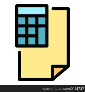 Paper sheet calculator icon. Outline paper sheet calculator vector icon color flat isolated. Paper sheet calculator icon color outline vector