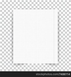 Paper sheet of a school notebook on a transparent background. Vector illustration .. Paper sheet of a school notebook on a transparent background.
