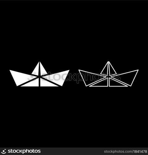 Paper ship Boat origami icon white color vector illustration flat style simple image set. Paper ship Boat origami icon white color vector illustration flat style image set