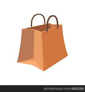 Paper shopping bag cartoon icon on a white background. Paper shopping bag cartoon icon