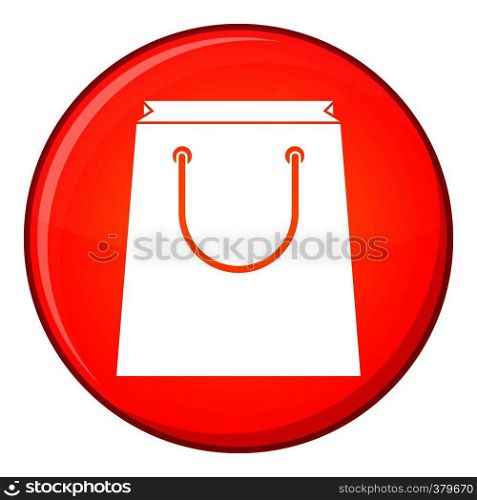 Paper shopping bag icon in red circle isolated on white background vector illustration. Paper shopping bag icon, flat style