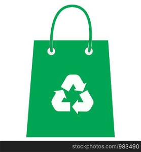 Paper shopping bag with recycle icon on white background. flat style. Bag with recycling icon for your web site design, logo, app, UI. Bag with recycling symbol. Eco bag sign.