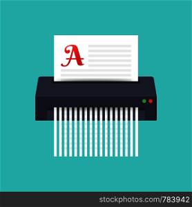 Paper shredder icon document business office information protection. Vector stock illustration.