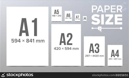 Paper Sizes Vector. Paper Size Standards. Isolated Illustration. Paper Sizes Vector. A1, A2, A3, A4, A5, A6 A7 A8 Paper Sheet Formats Isolated Illustration