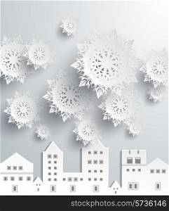 Paper snowflakes and town