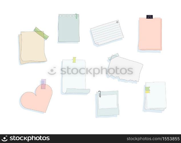 Paper stickers banner set. Blank poster stickers for information clean space filling reminder of deeds and meetings collection announcements torn vector text memo.. Paper stickers banner set. Blank poster stickers for information clean space filling reminder of deeds.