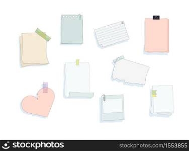 Paper stickers banner set. Blank poster stickers for information clean space filling reminder of deeds and meetings collection announcements torn vector text memo.. Paper stickers banner set. Blank poster stickers for information clean space filling reminder of deeds.