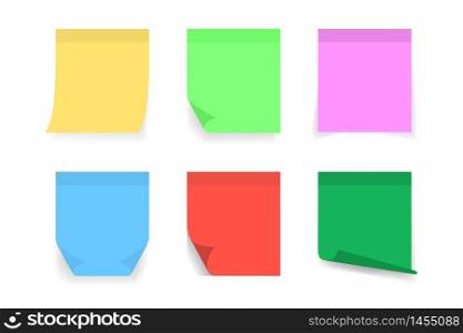 Paper sticky post note with red, blue, orange, yellow, pink color. Memo sticker for notepad, board, advertising. Attached paper sheet blank. Post note sticker on isolated background. vector eps10. Paper sticky post note with red, blue, orange, yellow, pink color. Memo sticker for notepad, board, advertising. Attached paper sheet blank. Post note sticker on isolated background. vector
