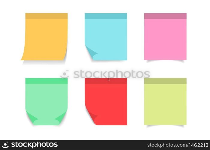 Paper sticky post note with red, blue, orange, yellow, pink color. Memo sticker for notepad, board, advertising. Attached paper sheet blank. Post note sticker on isolated background. vector isolated. Paper sticky post note with red, blue, orange, yellow, pink color. Memo sticker for notepad, board, advertising. Attached paper sheet blank. Post note sticker on isolated background. vector