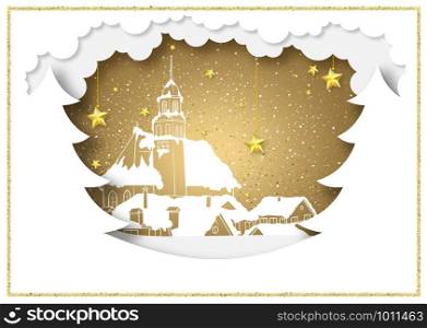 Paper Style Christmas Background with Golden Illustration