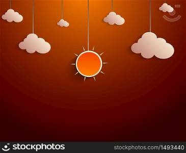Paper sun and clouds hanged a rope.Vector