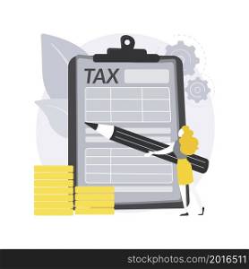 Paper tax filing abstract concept vector illustration. End your tax form via mail service, tax return, job earnings, fill income statement, financial report, money refund abstract metaphor.. Paper tax filing abstract concept vector illustration.
