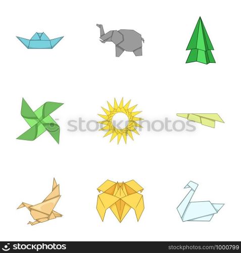 Paper toy icons set. Cartoon set of 9 paper toy vector icons for web isolated on white background. Paper toy icons set, cartoon style