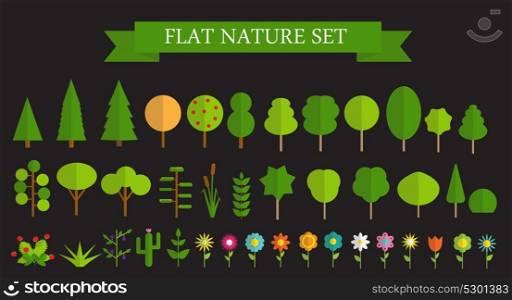 Paper Trendy Flat Trees and Flowers Set Vector Illustration EPS10. Paper Trendy Flat Trees and Flowers Set Vector Illustration