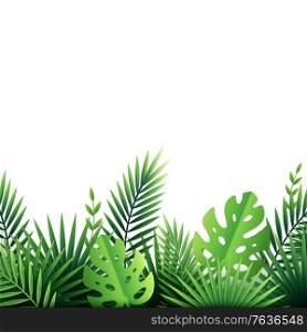Paper tropical leaves flowers composition with empty background and images of exotic plants and tropic bushes vector illustration
