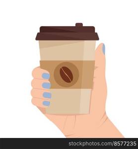 Paper up of coffee. Cup of coffee in hand. Flat vector illustration.. Paper up of coffee. Cup of coffee in hand. Flat vector illustration