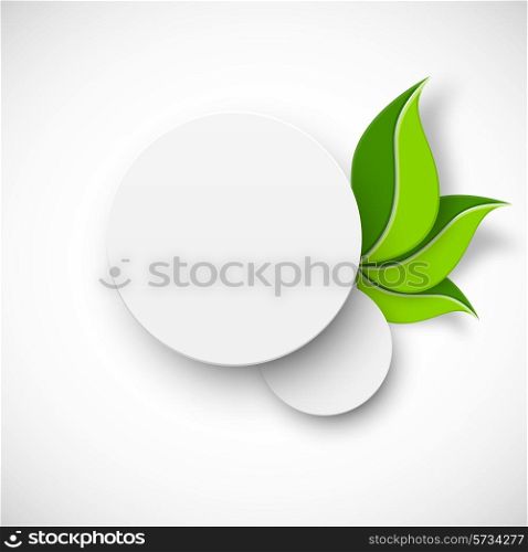 Paper white circle with leaves on white background
