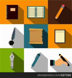 Paper work icons set. Flat set of 9 paper work vector icons for web with long shadow. Paper work icons set, flat style