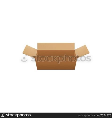 Paperboard crate, shipment and transportation item isolated. Vector paper box container, shipment and moving box. Realistic delivery packaging, mockup of warehouse container to put in objects. Open paper box, isolated cardboard container icon