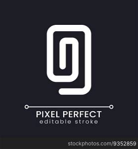 Paperclip pixel perfect white linear ui icon for dark theme. Attach document and file. Vector line pictogram. Isolated user interface symbol for night mode. Editable stroke. Poppins font used. Paperclip pixel perfect white linear ui icon for dark theme