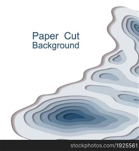Papercut topography background, 3d multi layers. Abstract origami paper cut relief map, web banner. Blue and teal sea water levels, modern trendy design. Vector illustration