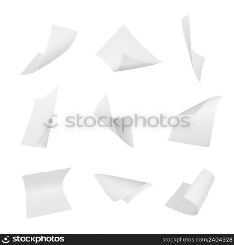 Papers flying. Book sheets stack of blank office sheets decent vector empty papers templates. Blank paper page, sheet of book or booklet. Papers flying. Book sheets stack of blank office sheets decent vector empty papers templates