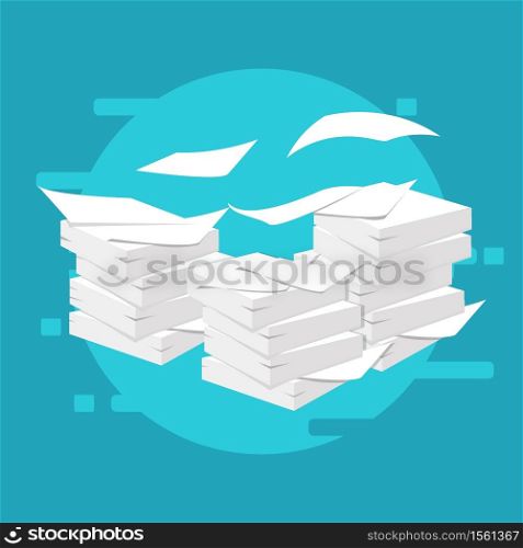 Paperwork and routine. Vector illustration. Documents. Stack, pile of paper.. Documents. Stack, pile of paper. Paperwork and routine. Vector illustration