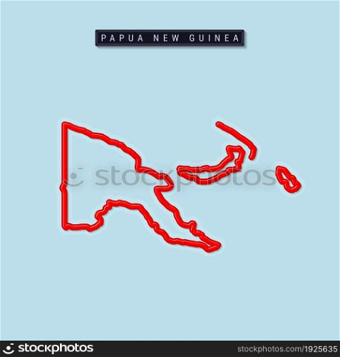 Papua New Guinea bold outline map. Glossy red border with soft shadow. Country name plate. Vector illustration.. Papua New Guinea bold outline map. Vector illustration