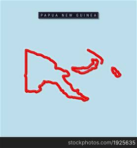 Papua New Guinea bold outline map. Glossy red border with soft shadow. Country name plate. Vector illustration.. Papua New Guinea bold outline map. Vector illustration