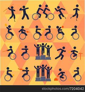 Para-athlete icon set in color or people with disabilities on isolated bright background. sport competitions. EPS 10 vector. EPS 10 vector. Para-athlete icon set in color or people with disabilities on isolated bright background. sport competitions. EPS 10 vector. EPS 10 vector.
